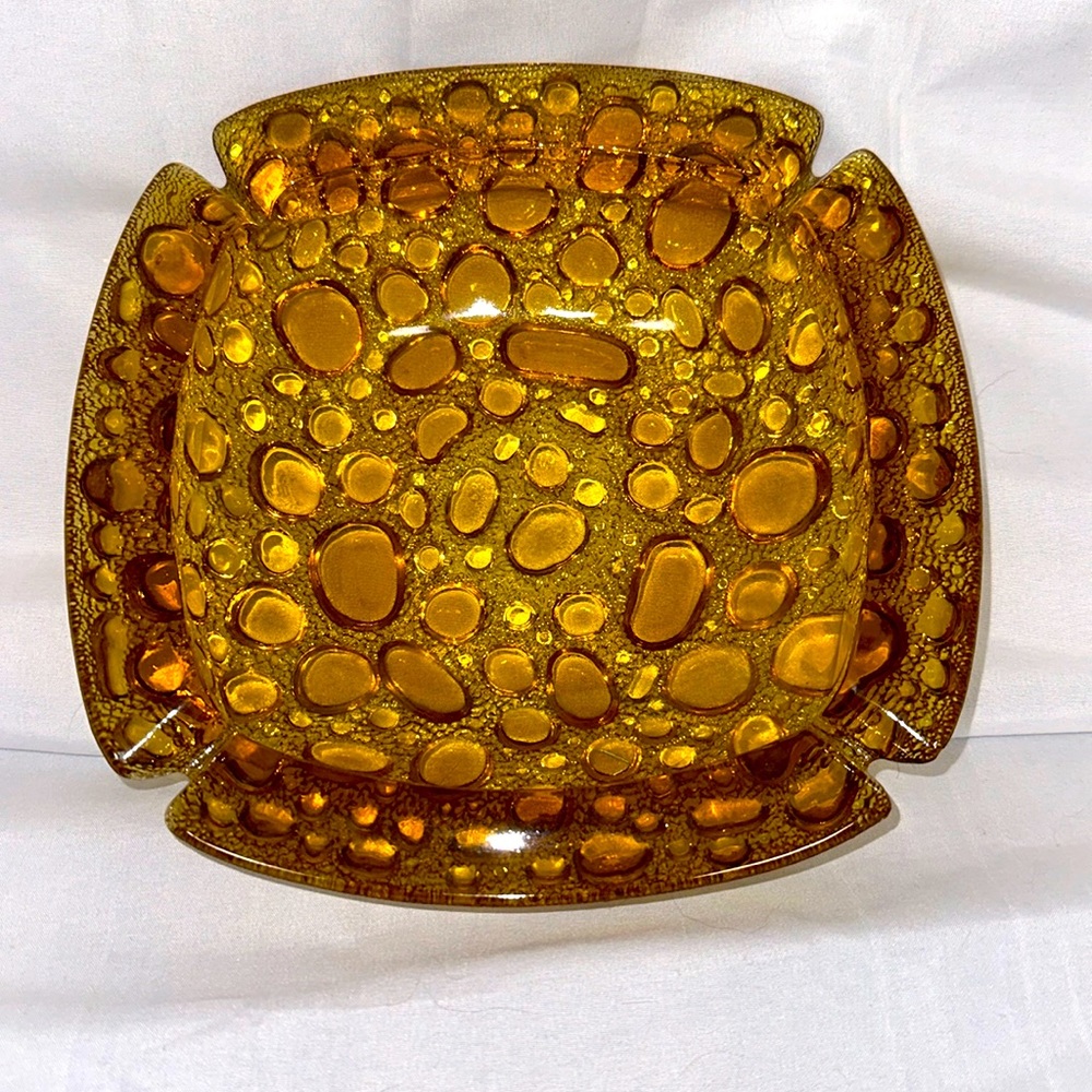 Vintage Blenko Bubble glass Amber Ashtray